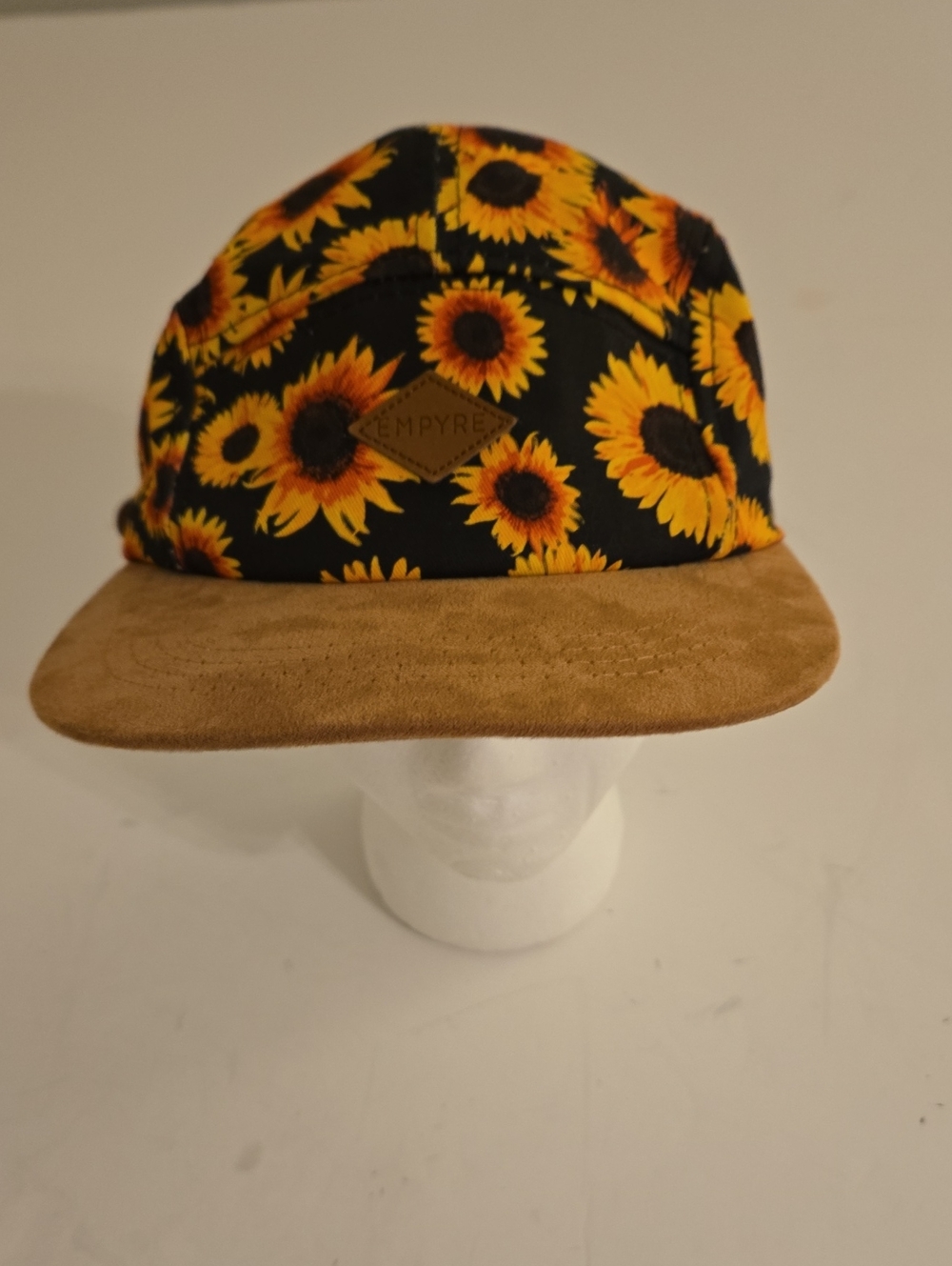 EMPYRE Strapback Hat Black And Tan With Sunflowers